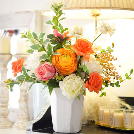Tangerine Orange Real Touch Roses Silk Artificial Flowers ‘Petals Feel and Look like Fresh Roses' (10 Stems)