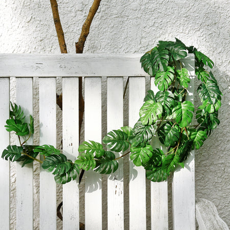 FiveSeasonStuff 2 Pcs Mini Monstera Leaves Garland Artificial Silk Leaf Vine Hanging Garland for Wall Decoration, Wedding, Bridal, Wreaths