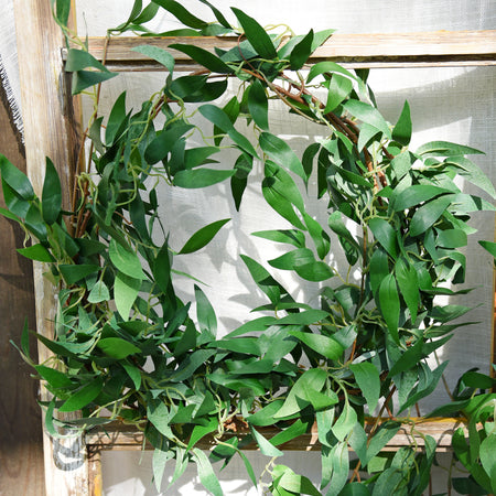 FiveSeasonStuff 2 Pcs Willow Leaves Garland Artificial Silk Leaves Vine Hanging Decorations for Home Wall Decoration, Wedding Decor, Bridal, Wreaths (Willow Leaves (green)