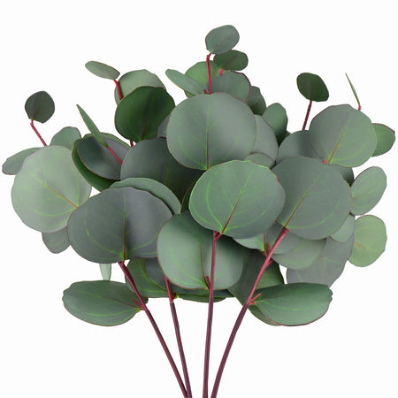 FiveSeasonStuff 4 Pcs Artificial Real Touch Realistic Eucalyptus Leaves Decoration Home Décor (Silver Dollar Eucalyptus 4 Stems)