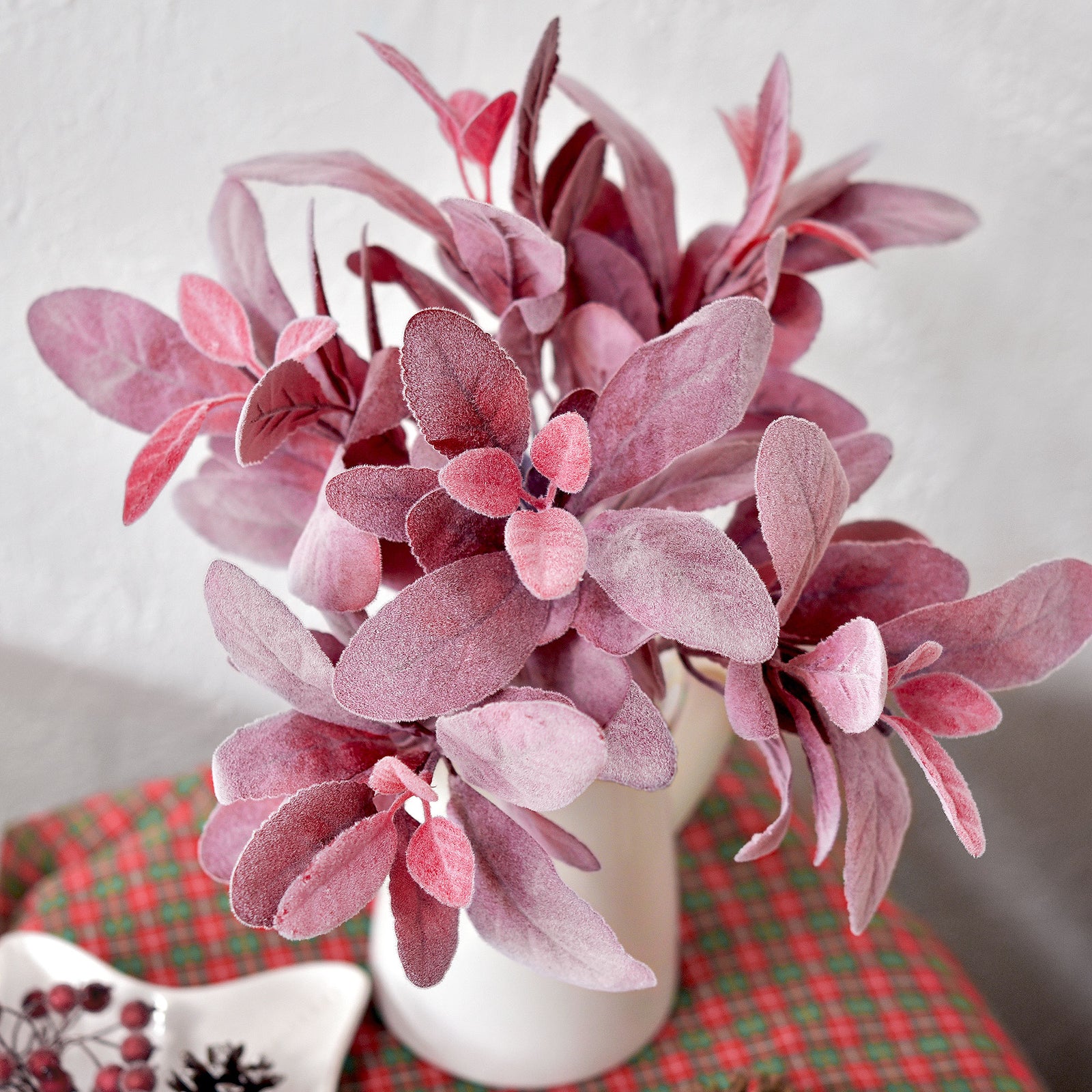 FiveSeasonStuff Lusty Lavender Pink Lamb's Ear Artificial Greenery Bush Plants for Wedding Flower Fillers DIY Bouquets and Floral Arrangements (6 Stems 14 inches Tall)