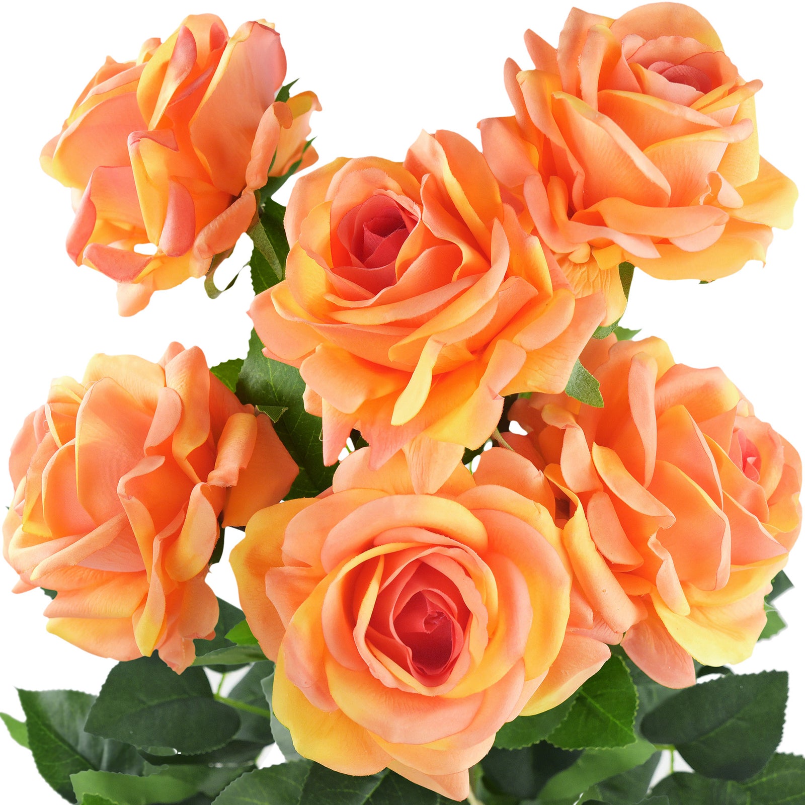 6 Long Stems Sunglow Orange Real Touch Garden Roses Large Blooms FiveSeasonStuff 6 Long Stems Sunglow Orange Real Touch Garden Roses Large Blooms FiveSeasonStuff