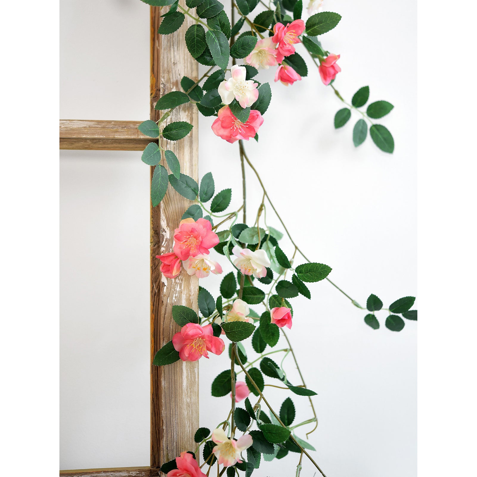12ft 2 Bendable Flower Posh Peach Pink Garlands Artificial Silk Wild Rose Vine Leaves Hanging Flowers for Wall Decoration