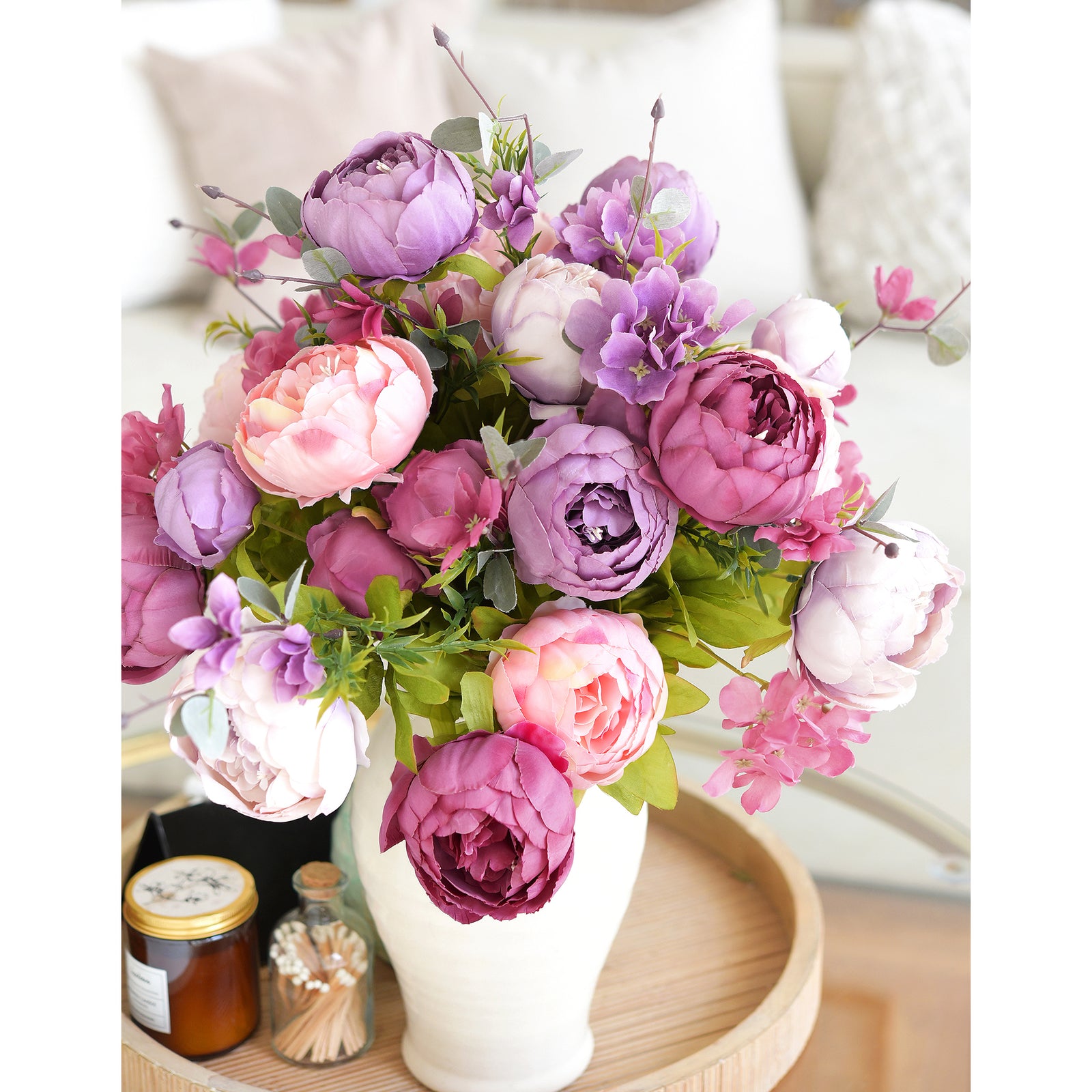 FiveSeasonStuff (Mixed Fandango) Silk Peonies Artificial Flower Bouquet
