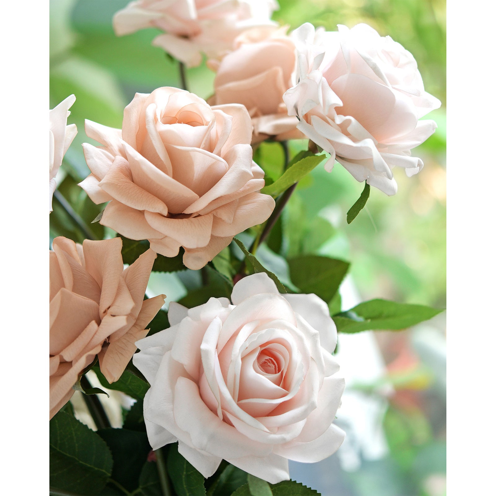 6 Long Stems Faded Pink Real Touch Garden Roses Large Blooms