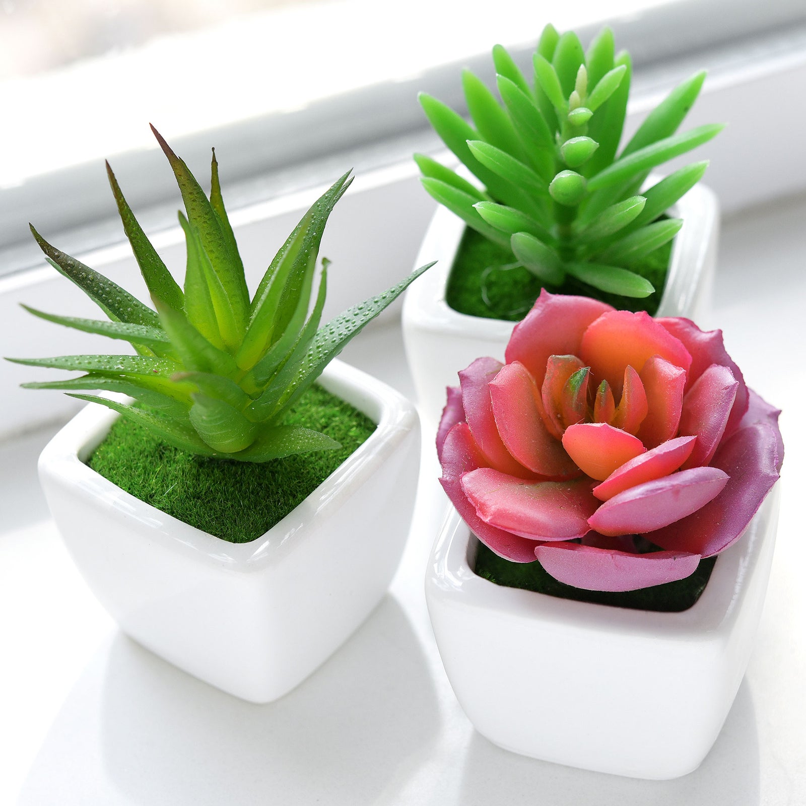 Set of 4 Mini Artificial Potted Green Succulent Plants/Faux Bonsai Aloe (Style C)