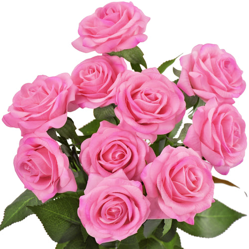 Magenta Real Touch Silk Artificial Flowers ‘Petals Feel and Look like Fresh Roses 10 Stems