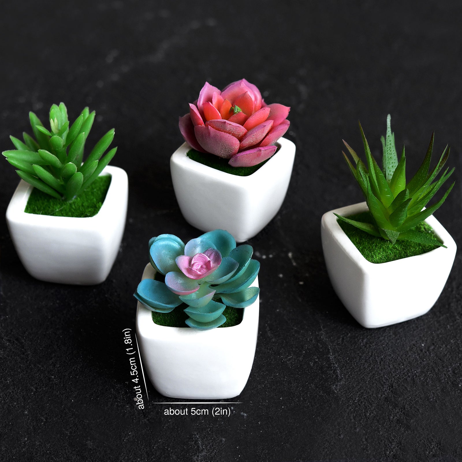 small fake succulents Set of 4 Mini Artificial Potted Green Succulent Plants Faux Bonsai Aloe – FiveSeasonStuff