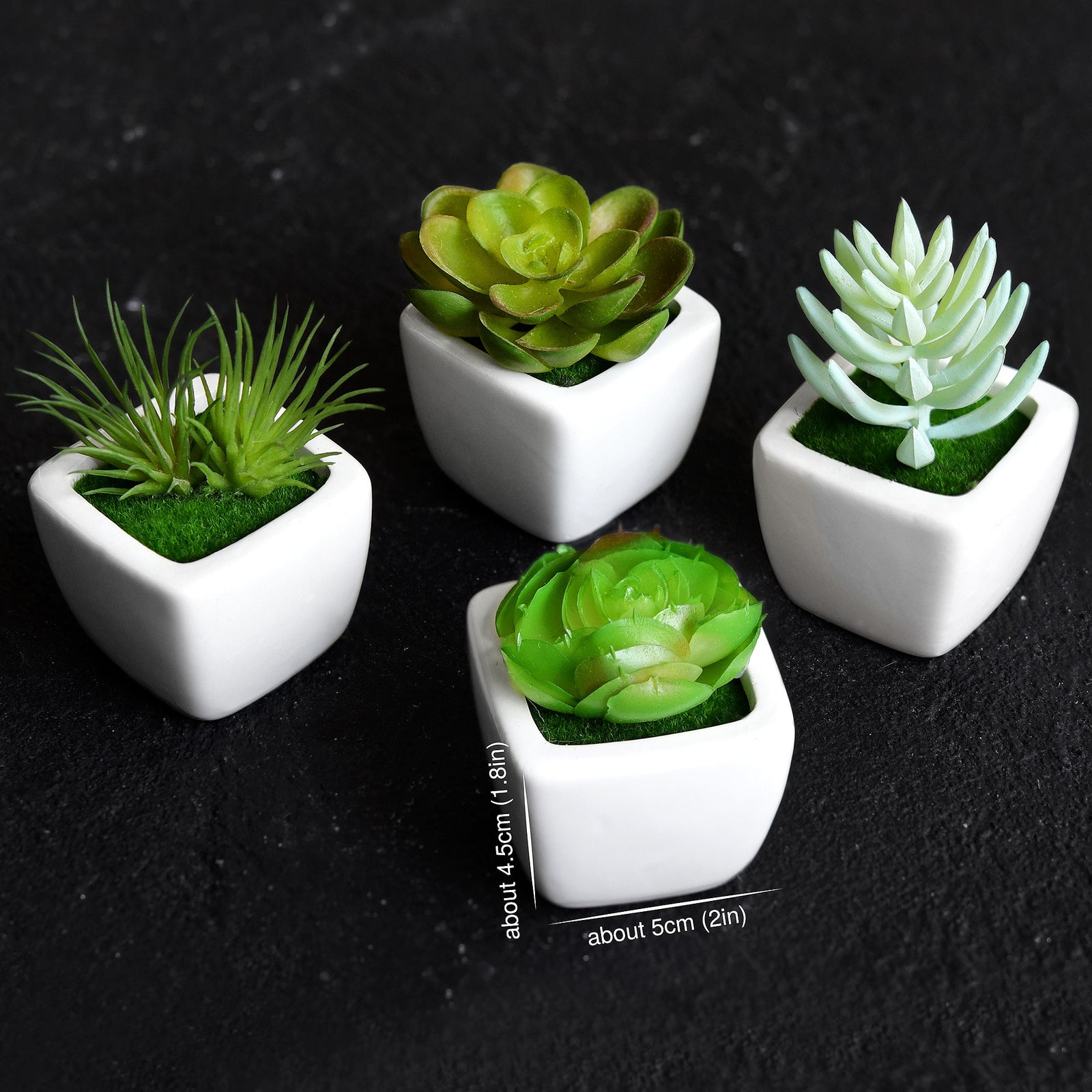 Set of 4 Mini Artificial Potted Green Succulent Plants/Faux Bonsai Aloe (Style B)