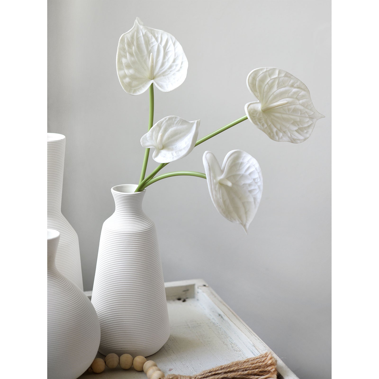 Anthurium Flower 'Seashell White' Real Touch Artificial Flowers, 16.5” 4 Stems FiveSeasonStuff Floral