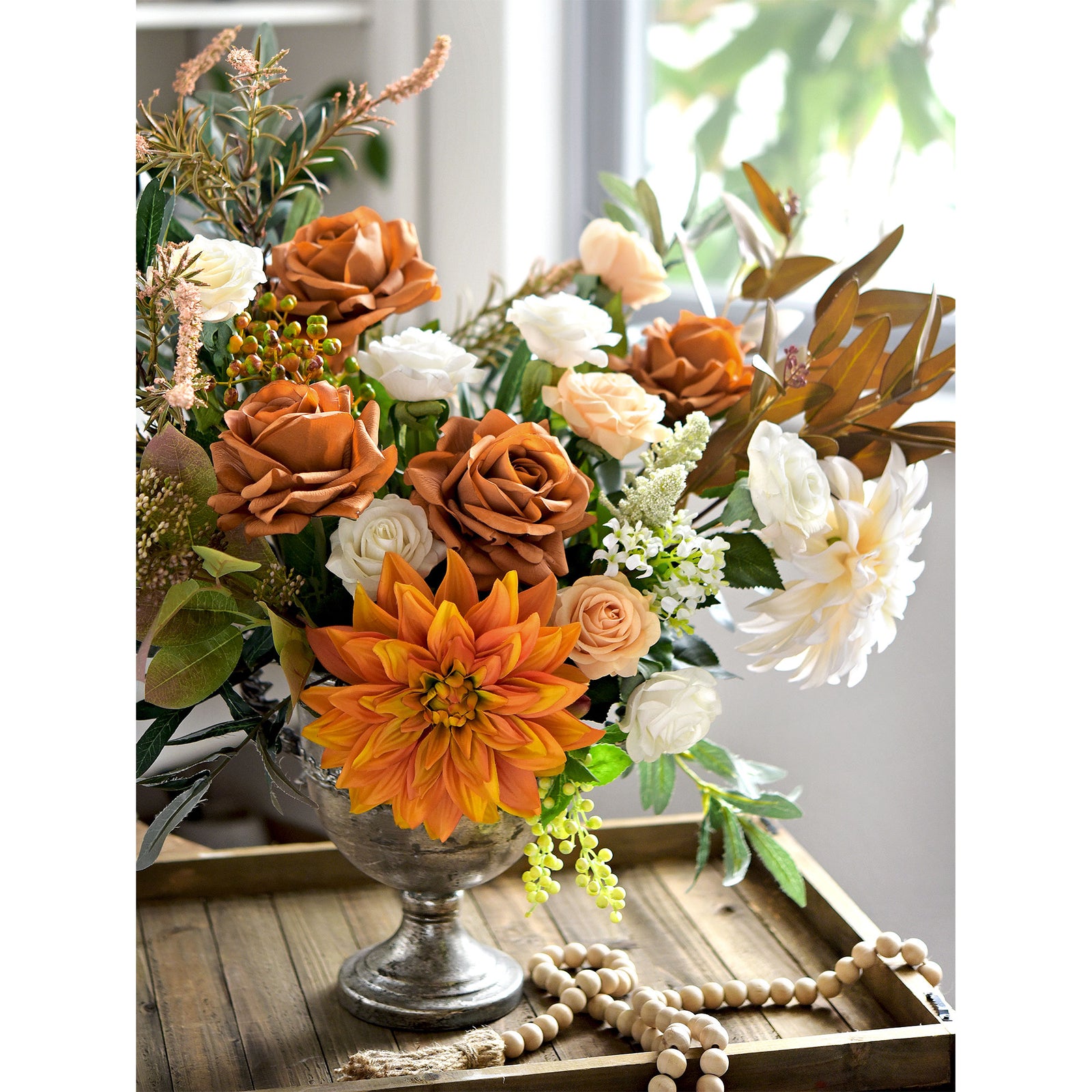6 Long Stems Rust Orange Real Touch Garden Roses Large Blooms