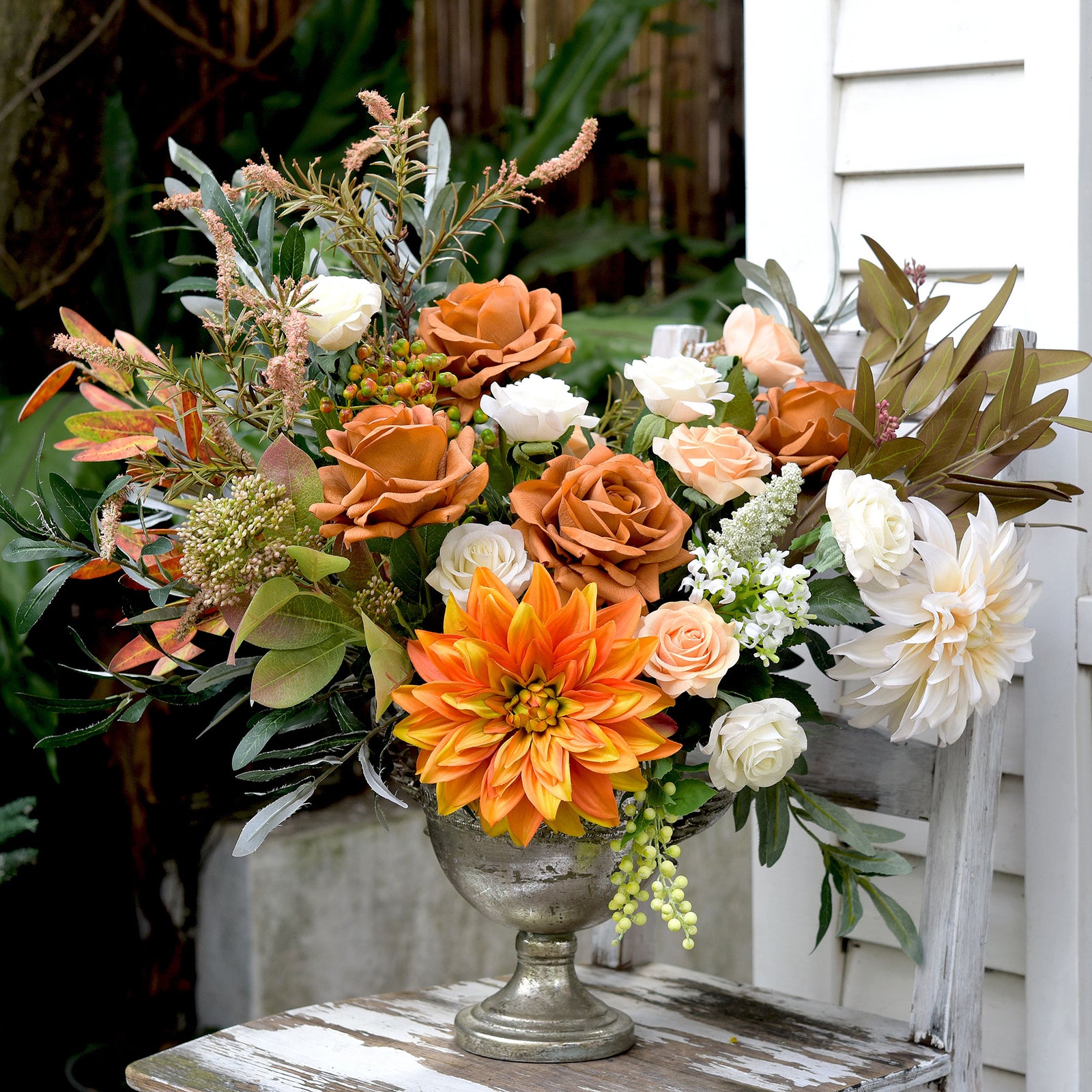 6 Long Stems Rust Orange Real Touch Garden Roses Large Blooms