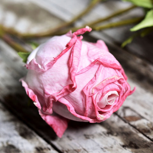 Rosy Purple Dried Look Real Touch  Silk Roses Artificial Flowers 4 Stems