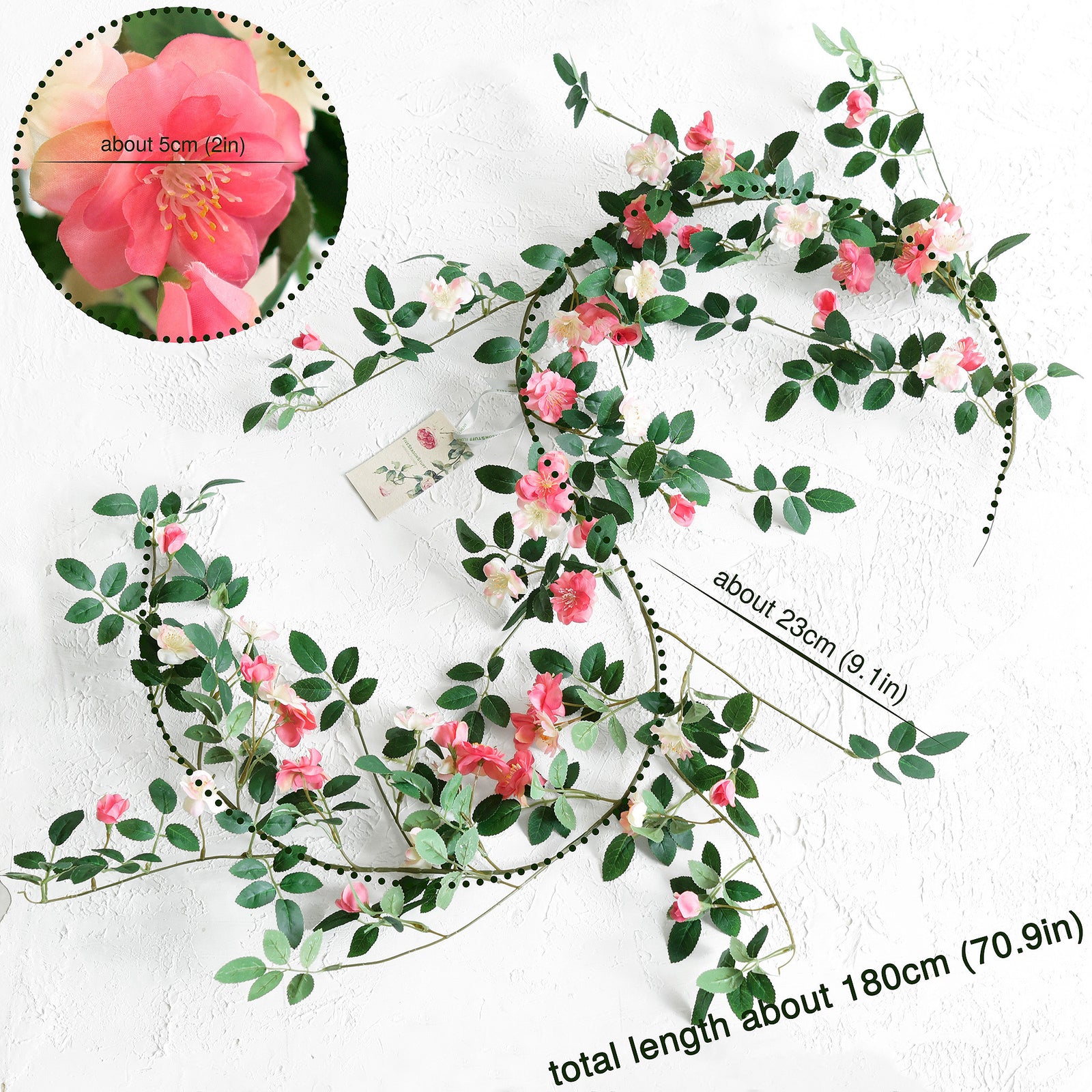 12ft 2 Bendable Flower Posh Peach Pink Garlands Artificial Silk Wild Rose Vine Leaves Hanging Flowers for Wall Decoration