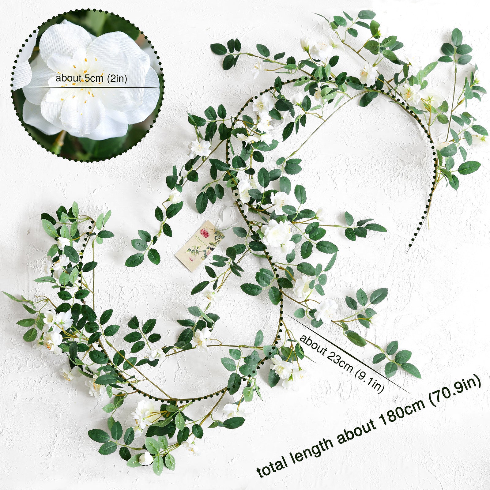 12ft 2 Bendable Flower White Garlands Artificial Silk Wild Rose Vine Leaves Hanging Flowers for Wall Decoration