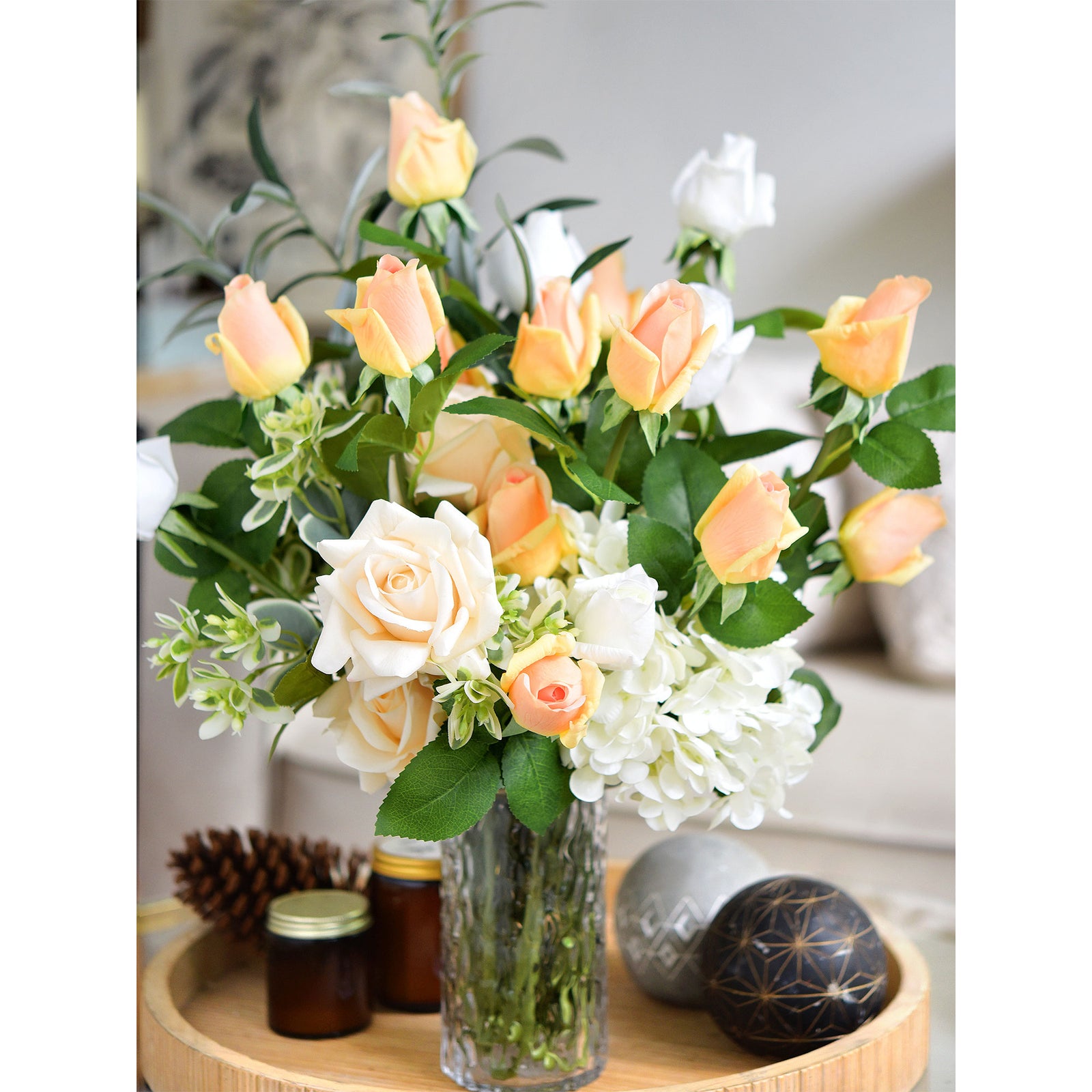 Apricot Pinkish Long Stem 21 inches Roses Real Touch Silk Artificial Flowers 12 Stems