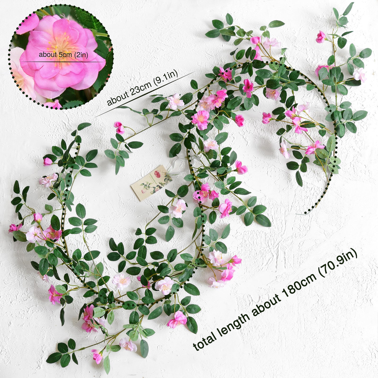 12ft 2 Bendable Flower Fuchsia Pink Garlands Artificial Silk Wild Rose Vine Leaves Hanging Flowers for Wall Decoration