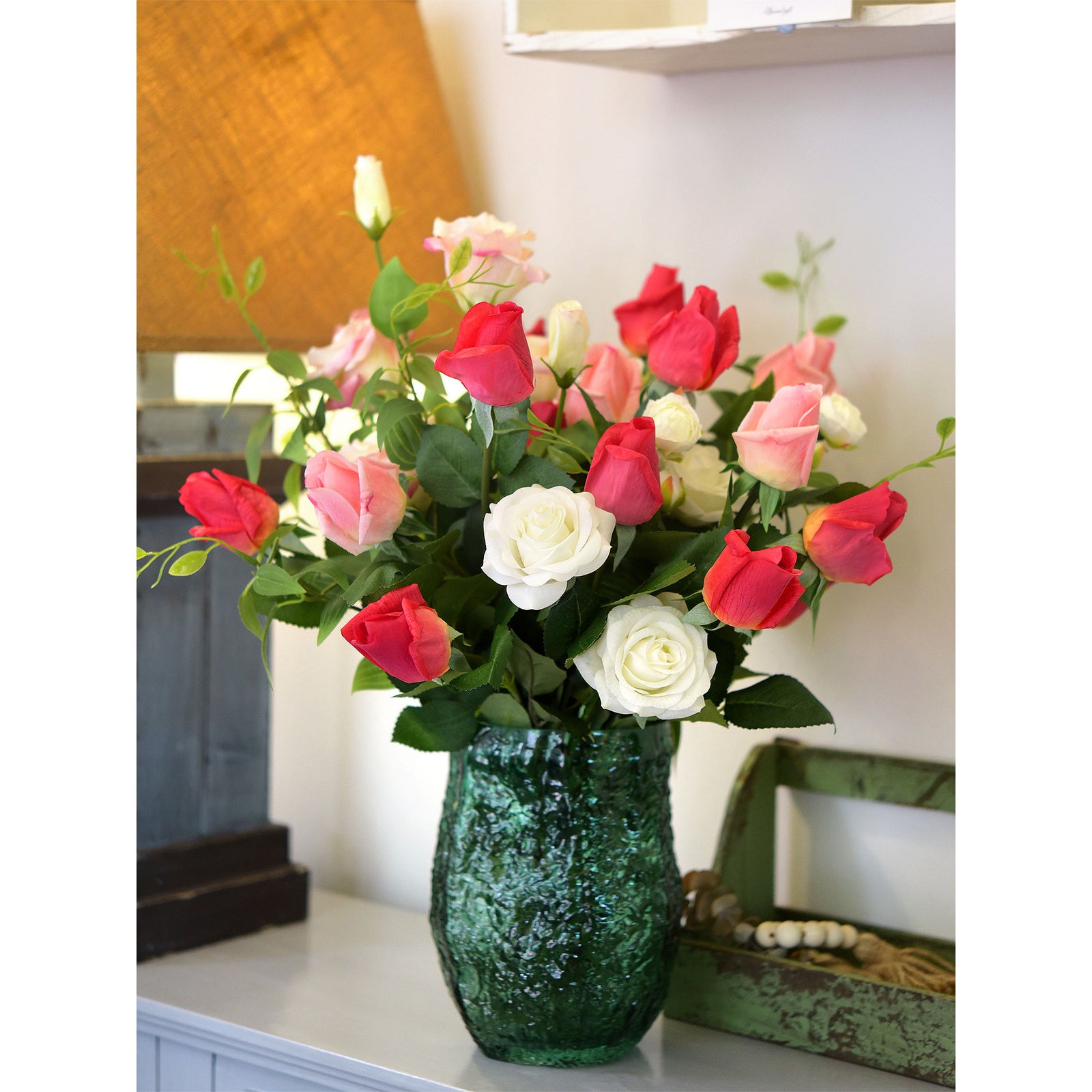 Charming Persian Red Long Stem 21 inches Roses Real Touch Silk Artificial Flowers 12 Stems