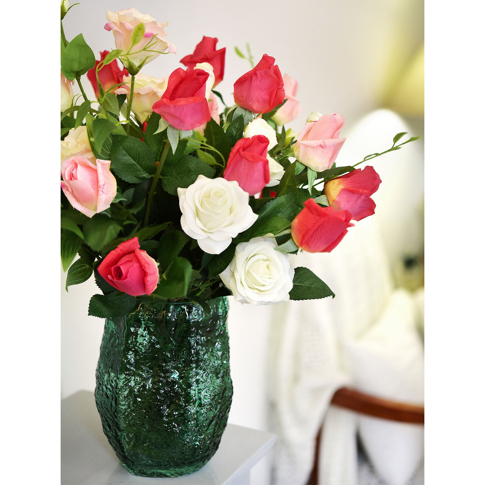 Charming Persian Red Long Stem 21 inches Roses Real Touch Silk Artificial Flowers 12 Stems