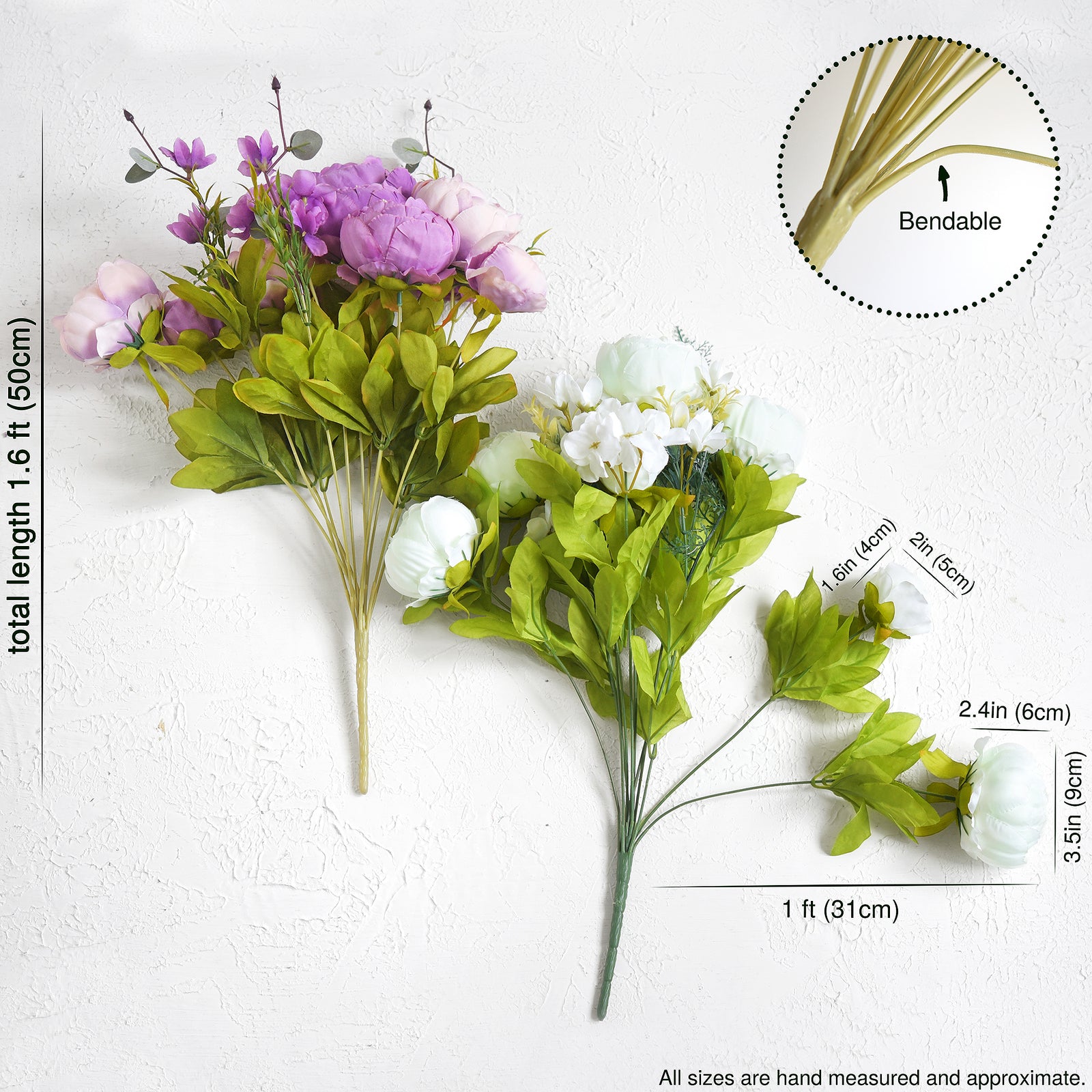 Whimsical Lavender Bliss – Artificial Peonies Bouquet (Set of 2), Purple and White Silk Flowers for Weddings, Home Decor, and DIY Centerpieces