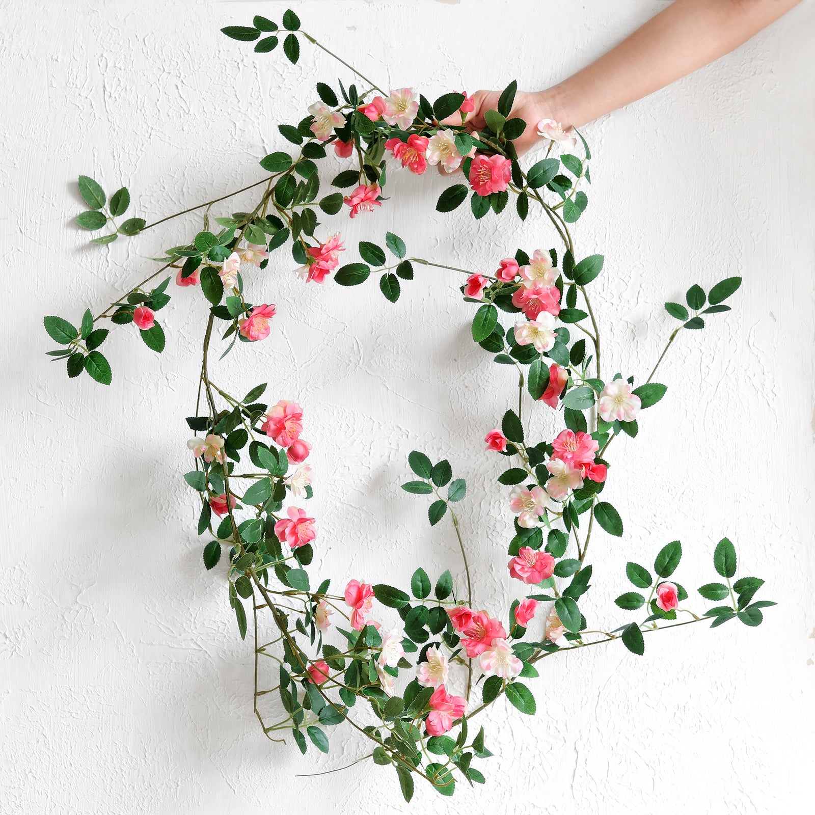 12ft 2 Bendable Flower Posh Peach Pink Garlands Artificial Silk Wild Rose Vine Leaves Hanging Flowers for Wall Decoration