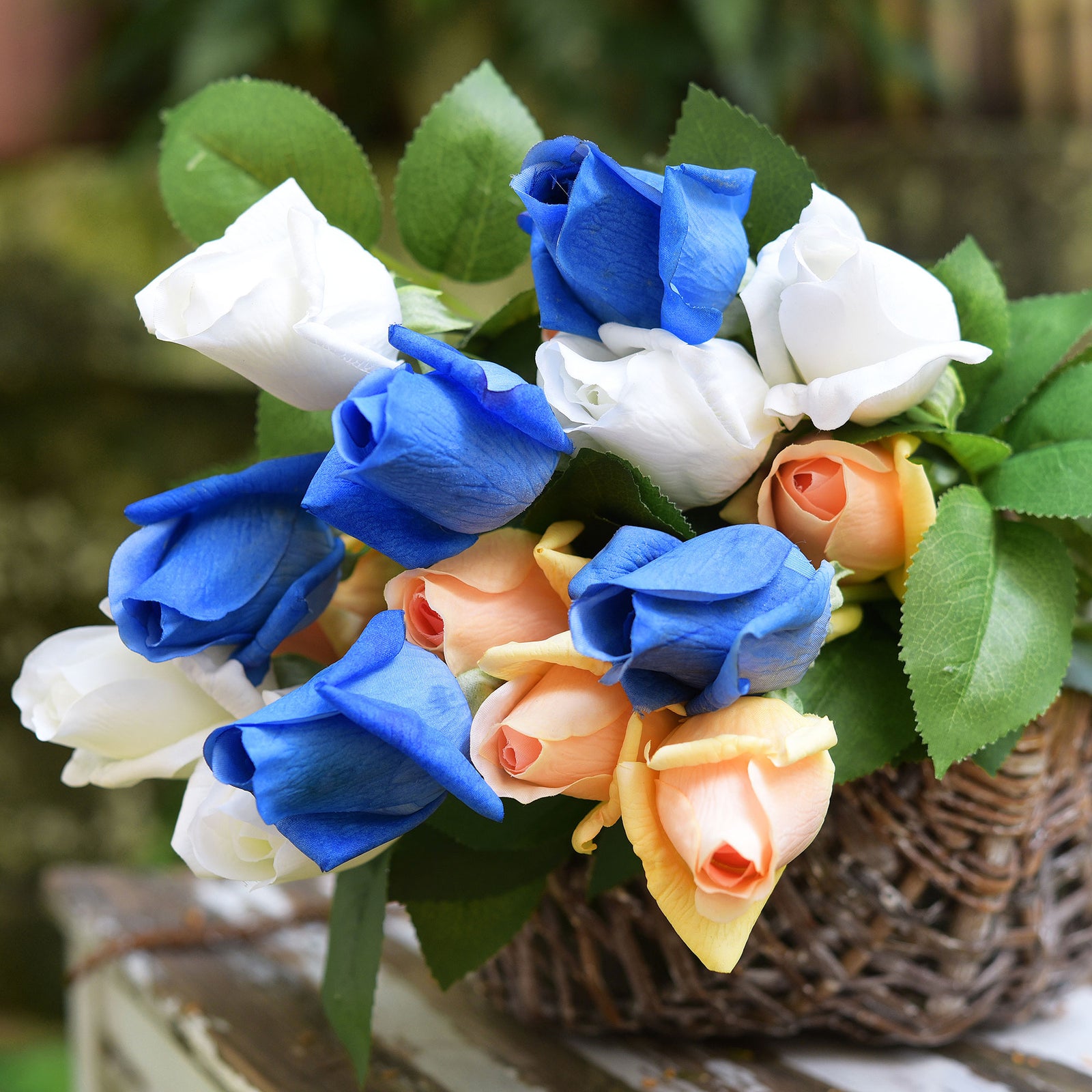 Dusky French Blue Long Stem 21 inches Roses Real Touch Silk Artificial Flowers 12 Stems