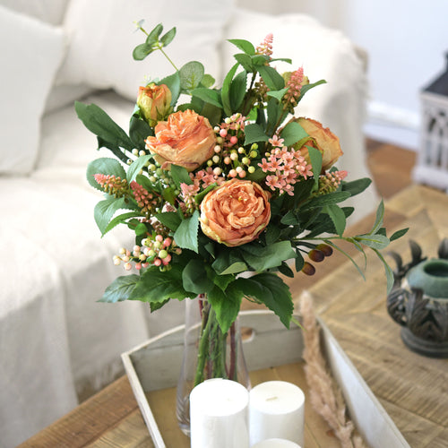 Coral Pink Timeless Charm Wax Flowers, Long Stem Artificial Silk Flowers 6 Stems 2.6ft (78cm) Tall