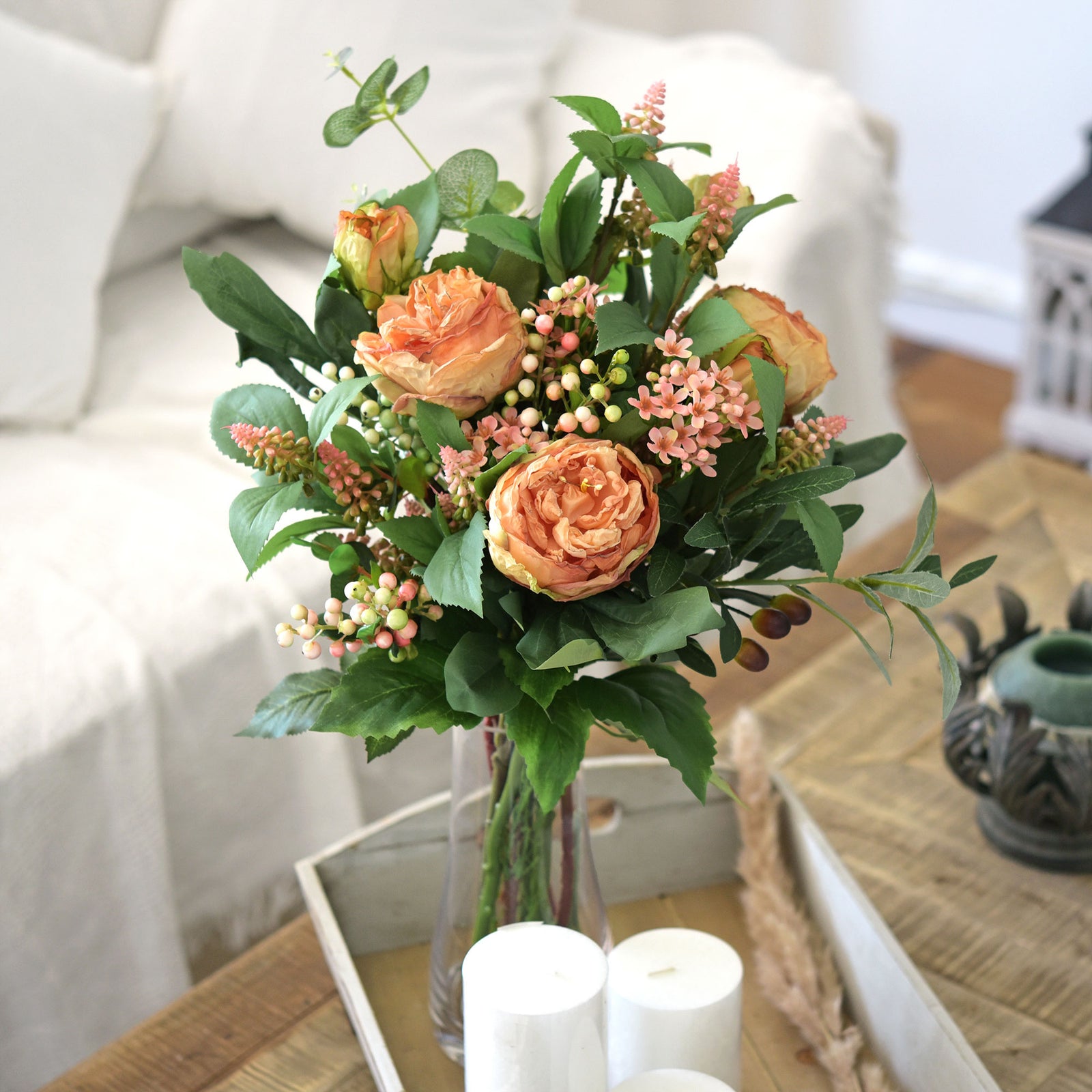 Coral Pink Timeless Charm Wax Flowers, Long Stem Artificial Silk Flowers 6 Stems 2.6ft (78cm) Tall