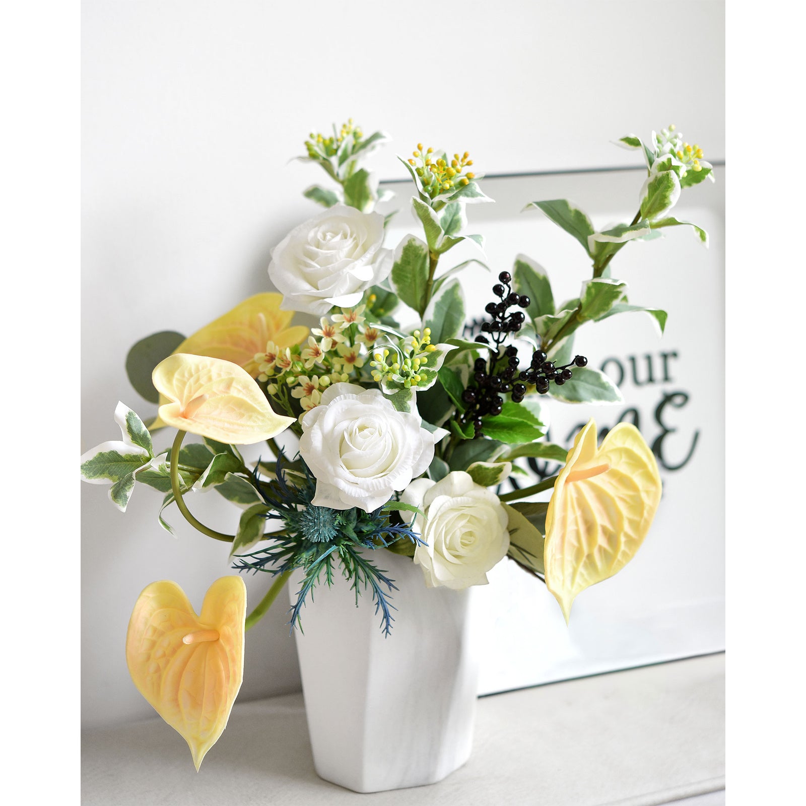 Anthurium Flower 'Peach Yellow' Real Touch Artificial Flowers, 16.5” 4 Stems FiveSeasonStuff Floral