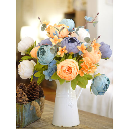 FiveSeasonStuff 2 Bundles (Vintage Peaceful) Silk Peonies Artificial Flower Bouquet