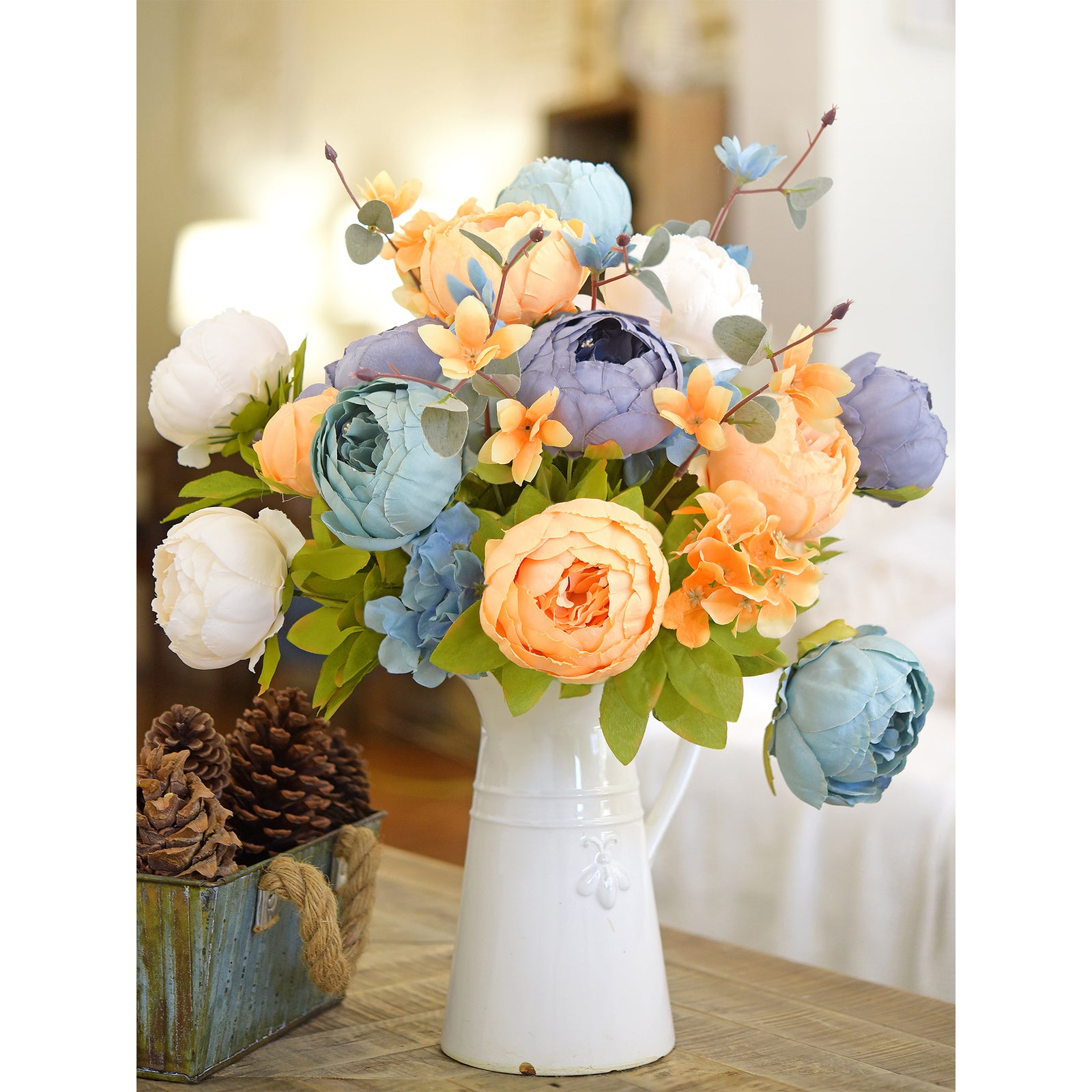 FiveSeasonStuff 2 Bundles (Vintage Peaceful) Silk Peonies Artificial Flower Bouquet