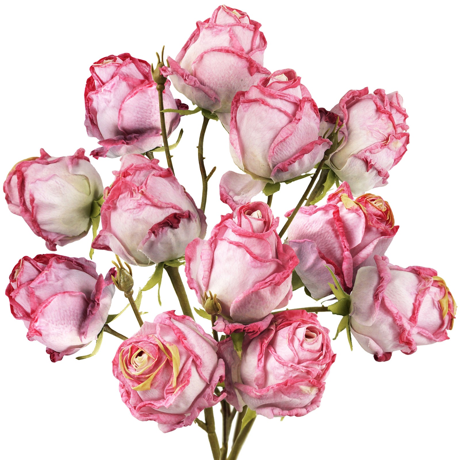 Rosy Purple Dried Look Real Touch  Silk Roses Artificial Flowers 4 Stems