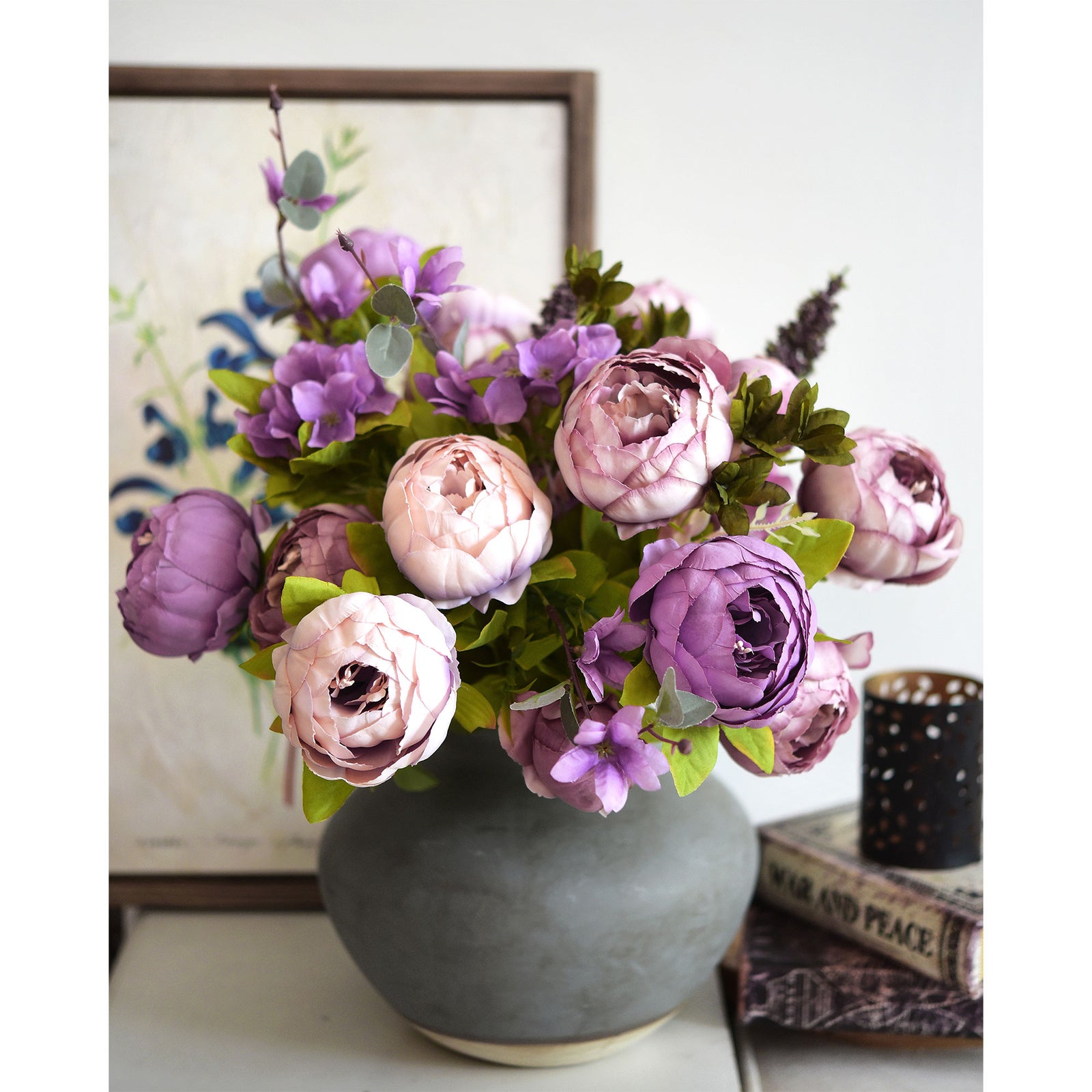 Rustic Harmony: A Bouquet of Rosie Brown, Dusty Pink, Lavender, and Dusty Purple Silk Peonies