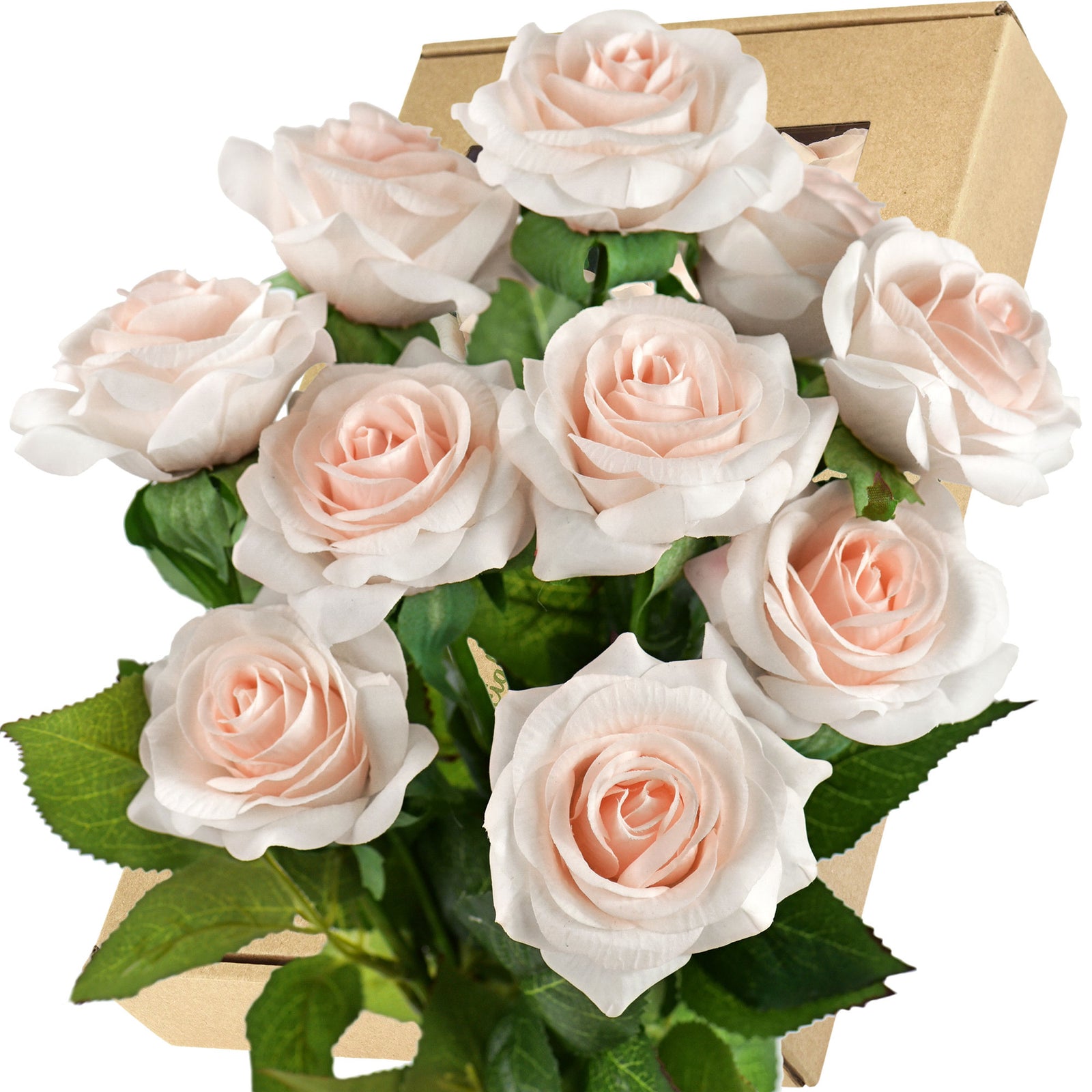 Real Touch 10 Stems Pale Champagne Pink Silk Artificial Roses Flowers ‘Petals Feel and Look like Fresh Roses
