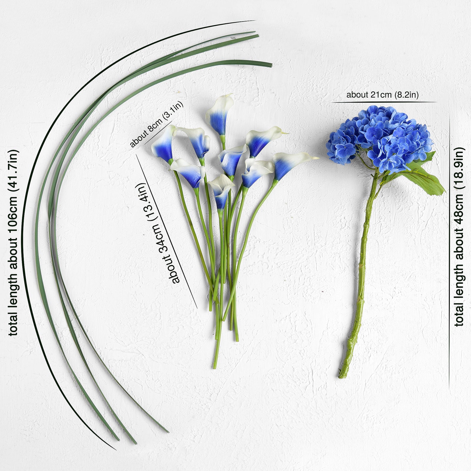 Real Touch Royal Blue Hydrangea and Blue with White Call Lilies Mix Flower Bouquet Artificial Flowers Arrangement 14 Stems