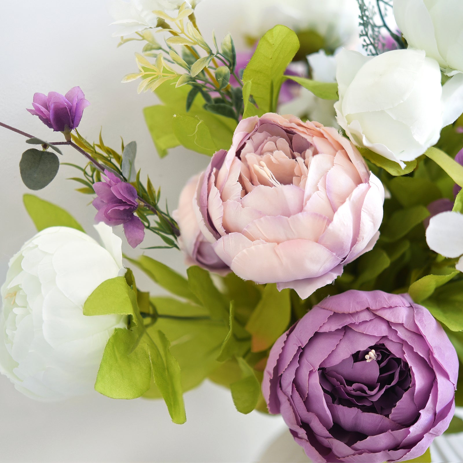 Whimsical Lavender Bliss – Artificial Peonies Bouquet (Set of 2), Purple and White Silk Flowers for Weddings, Home Decor, and DIY Centerpieces