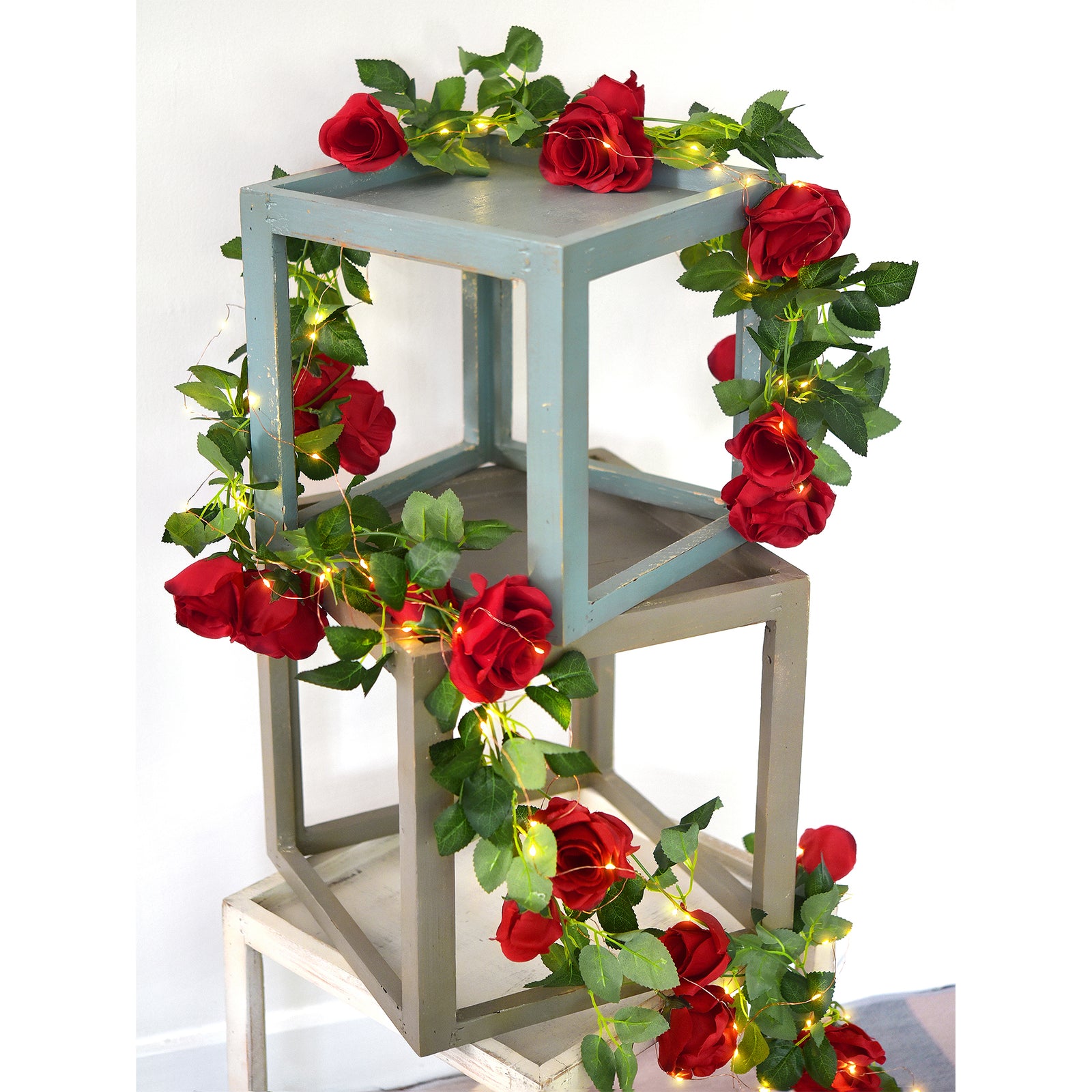 hanging rose plant 14 Ft 2 Pack Christmas Red Rose Silk Flower Garland Artificial Flowers – FiveSeasonStuff