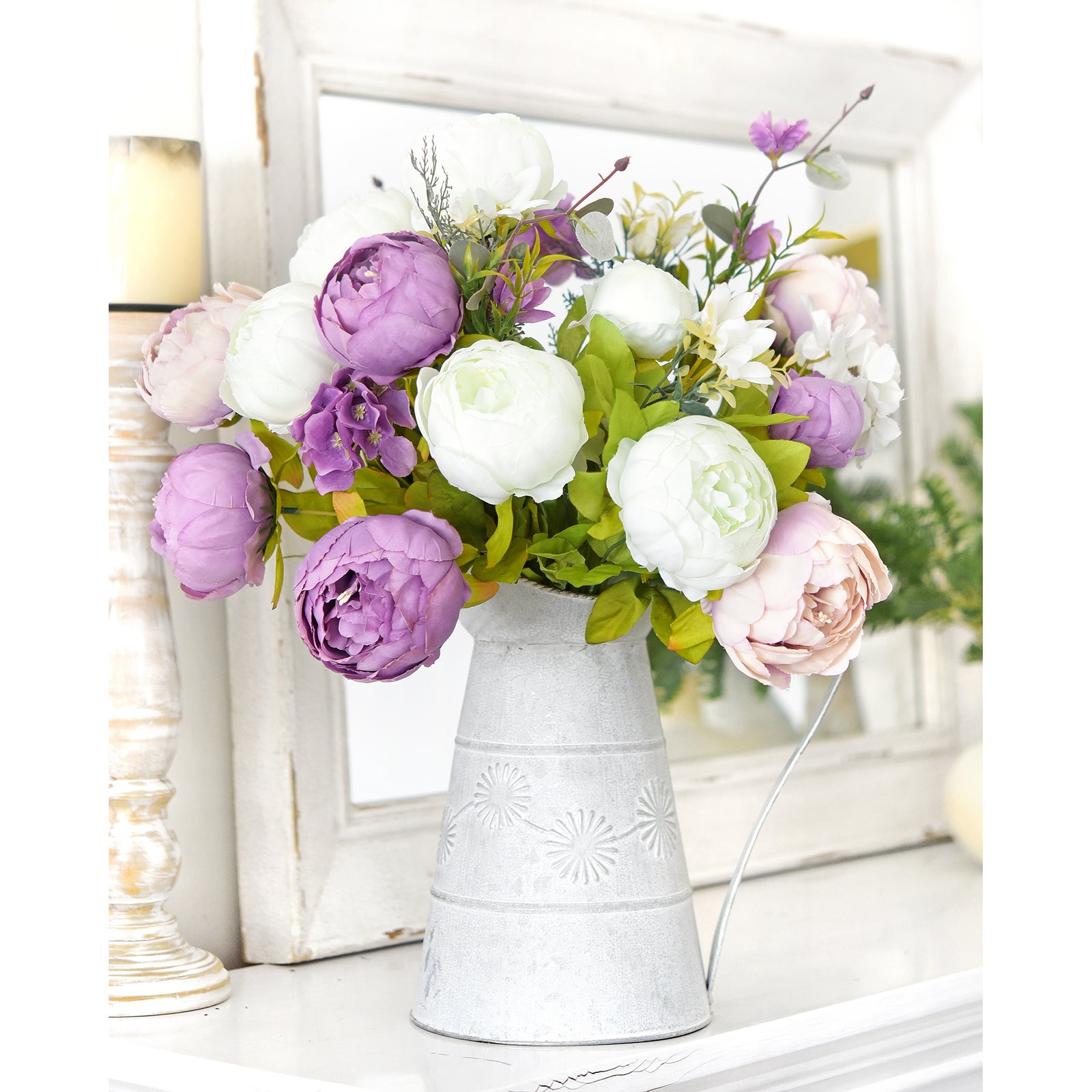 Whimsical Lavender Bliss – Artificial Peonies Bouquet (Set of 2), Purple and White Silk Flowers for Weddings, Home Decor, and DIY Centerpieces