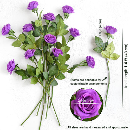 Real Touch 10 Stems Violet Silk Artificial Roses Flowers ‘Petals Feel and Look like Fresh Roses'