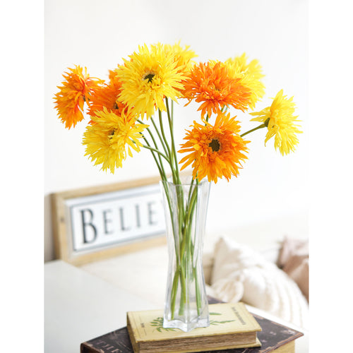 Bright Orange Spider Gerbera Daisies Silk Flowers Real Looking Artificial flowers Home Décor 16.5'' (6 Stems) FiveSeasonStuff