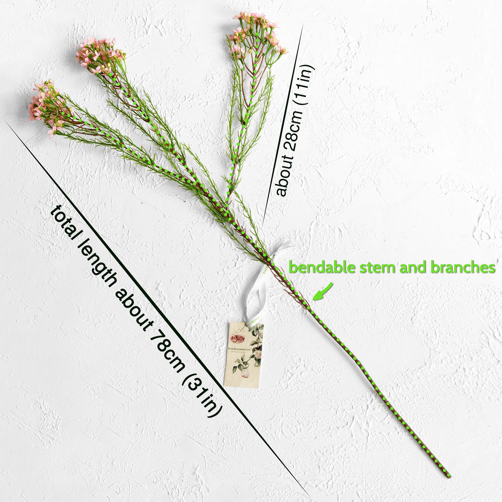 Coral Pink Timeless Charm Wax Flowers, Long Stem Artificial Silk Flowers 6 Stems 2.6ft (78cm) Tall