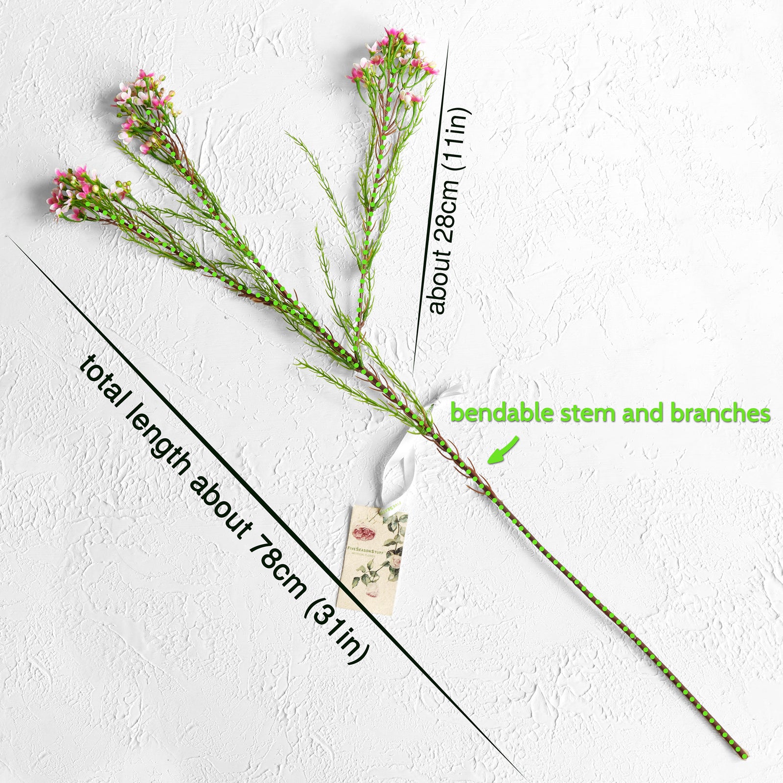 Summer Pink Timeless Charm Wax Flowers, Long Stem Artificial Silk Flowers 6 Stems 2.6ft (78cm) Tall