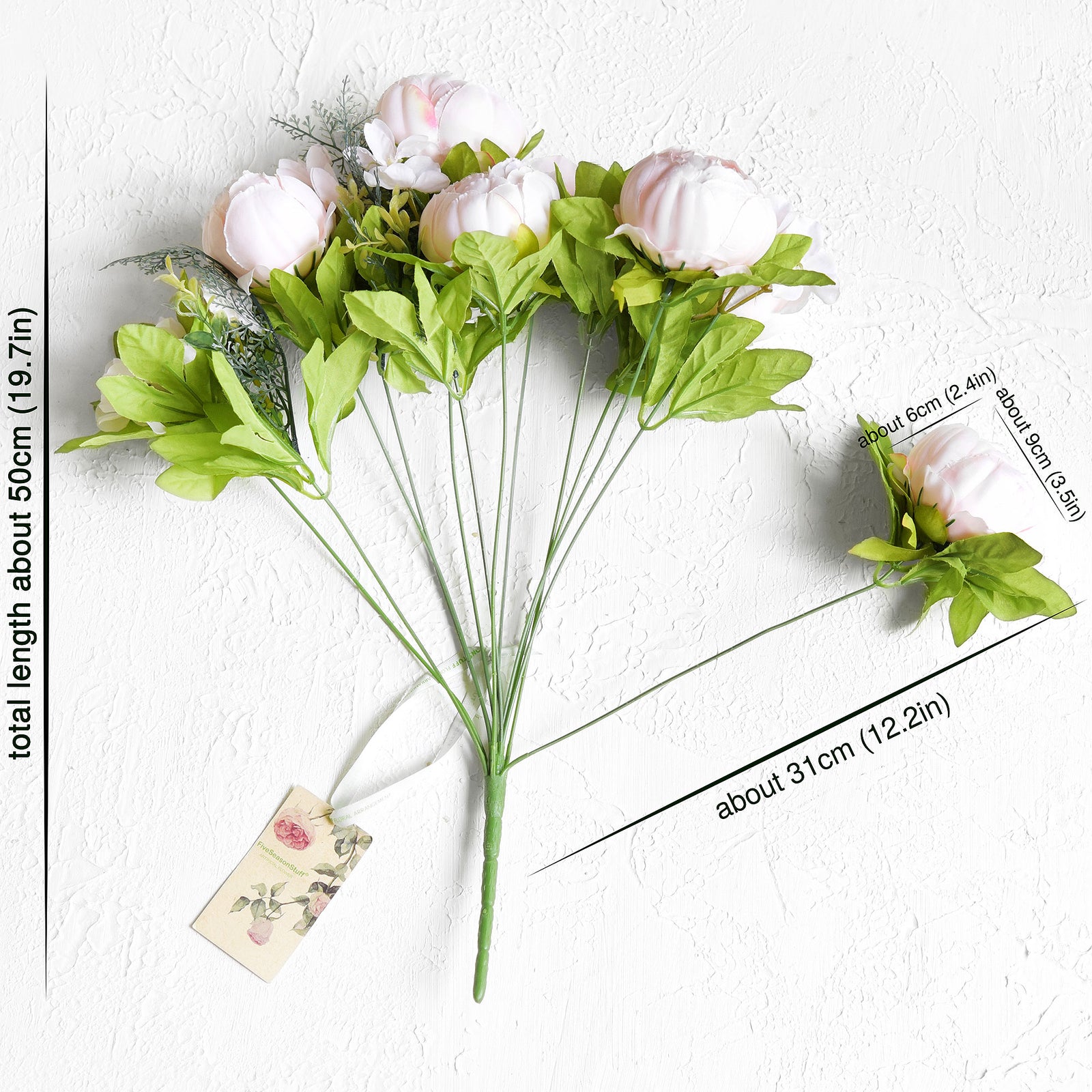 Soft Peach Pink Artificial Peony & Hydrangea Bouquet