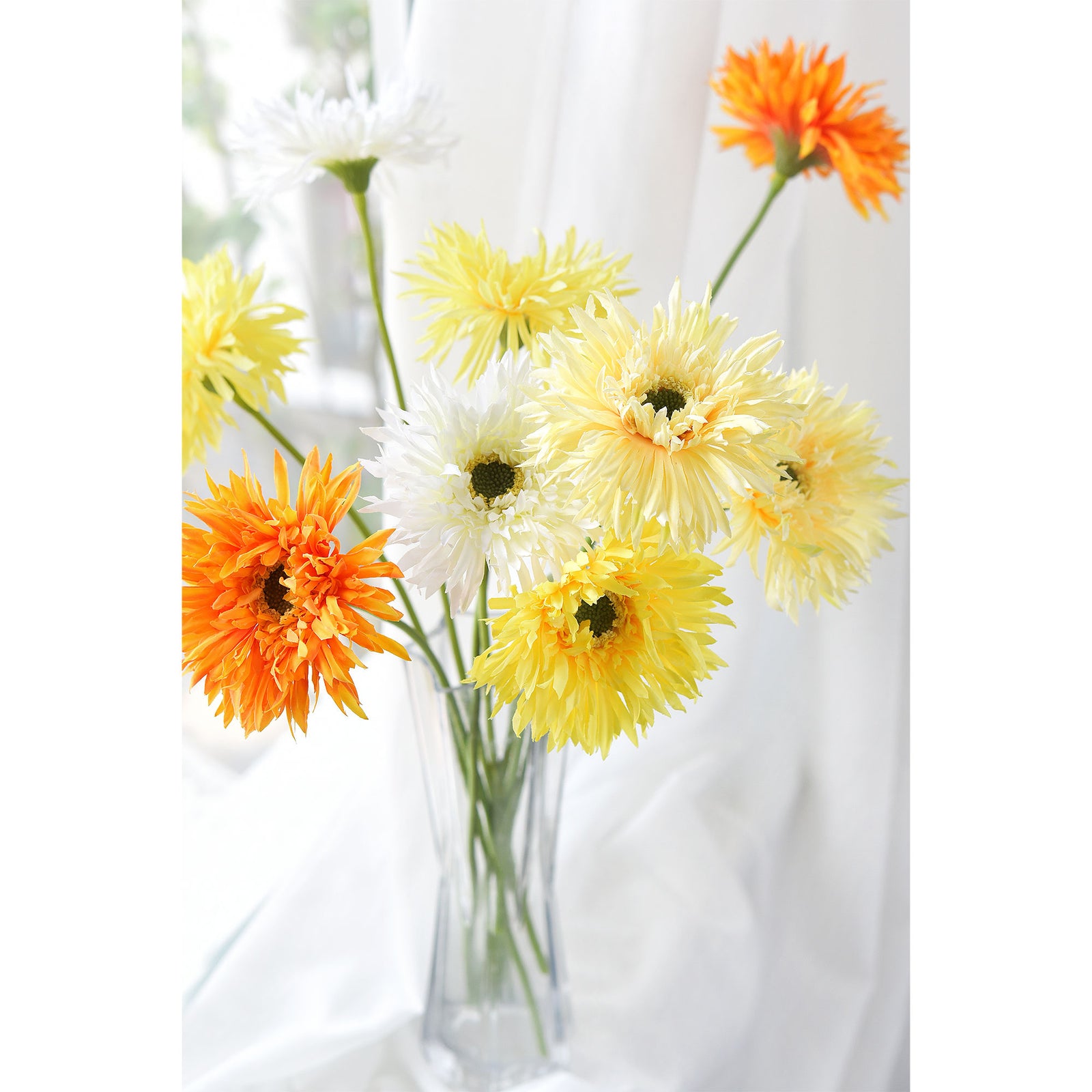Sunshade Mix Spider Gerbera Daisies Silk Flowers Real Looking Artificial flowers Home Décor 16.5'' (9 Stems) FiveSeasonStuff