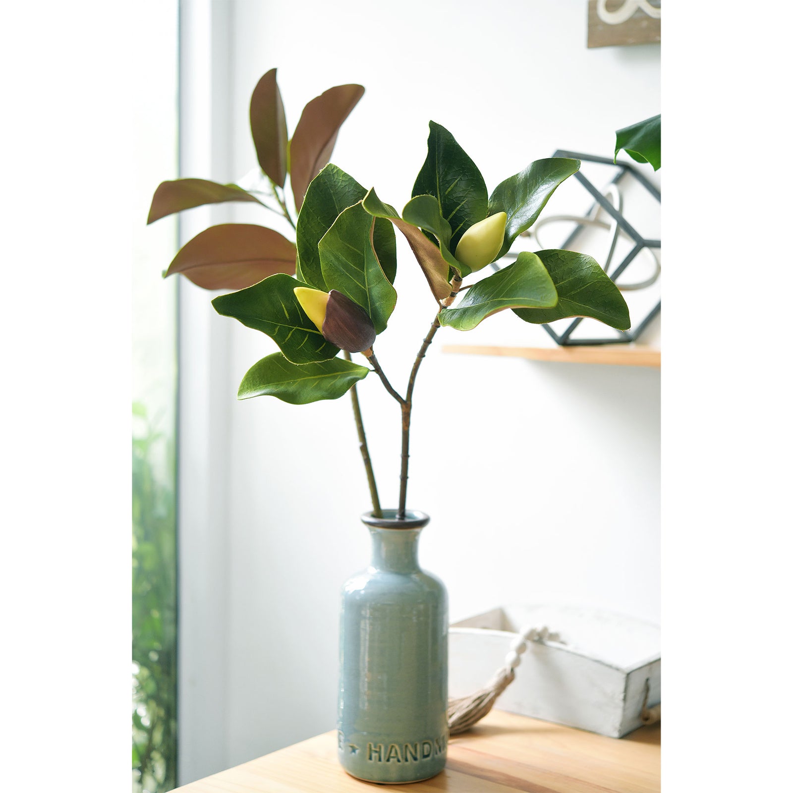 Magnolia Leaf Spray with Buds Artificial Greenery 25 inches
