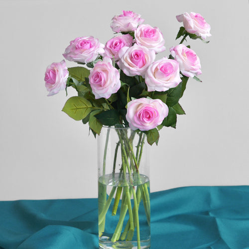 White | Purple Real Touch Silk Artificial Flowers ‘Petals Feel and Look like Fresh Roses 10 Stems