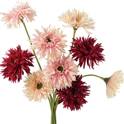Faded Red Mix Spider Gerbera Daisies Silk Flowers Real Looking Artificial flowers Home Décor 16.5'' (9 Stems) FiveSeasonStuff
