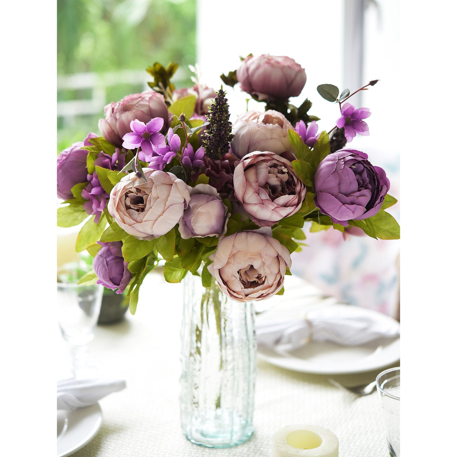 Rustic Harmony: A Bouquet of Rosie Brown, Dusty Pink, Lavender, and Dusty Purple Silk Peonies
