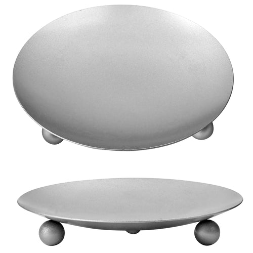 2 Silver Plated Round Iron Candle Holders for Pillar Votive Wax Candles