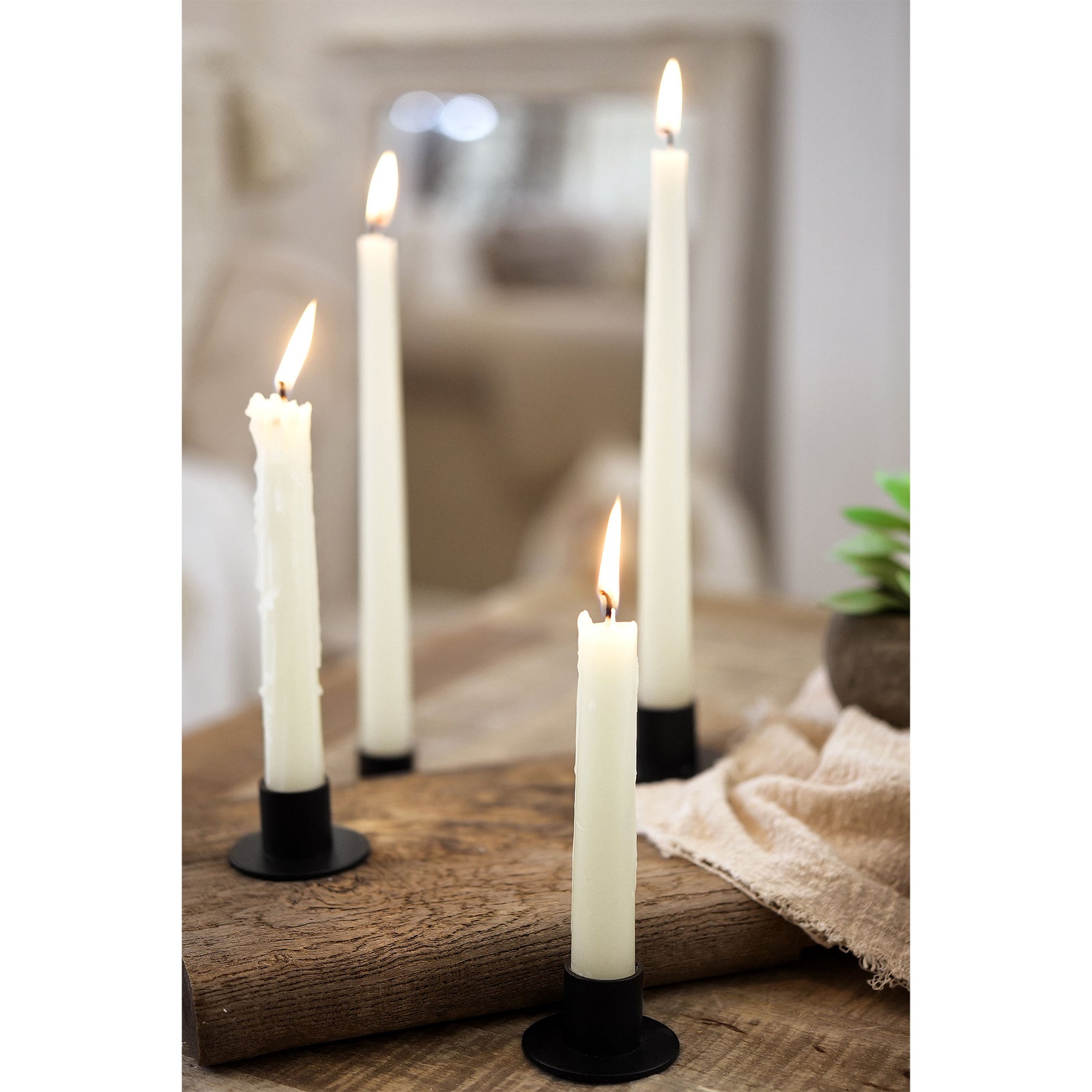 4 Black Plated Iron Candle Holders with Round Base for Taper Wax Candlesticks